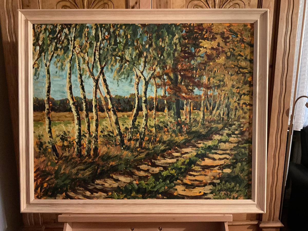 Birkenweg im Herbst 1986, 75 cm x 60 cm, Öl auf Hartfaserplatte