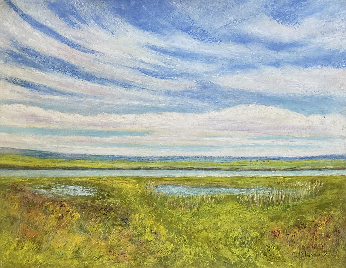 Flusslandschaft, freie Komposition, Pastell, 30 cm x 40 cm