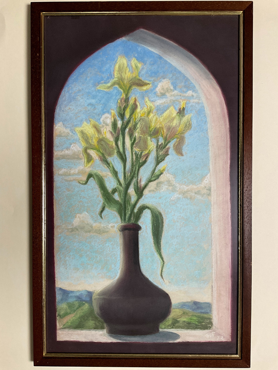 Gelbe Schwertlilien, Pastell, 56 cm x 33 cm, 1972
