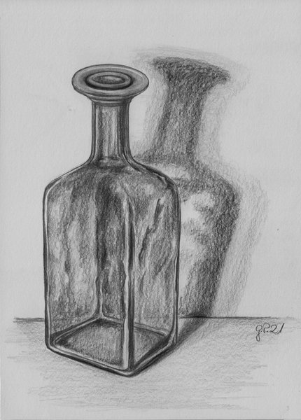 Glasflasche, Zeichnung mit Bleistift 2B/4B, A5