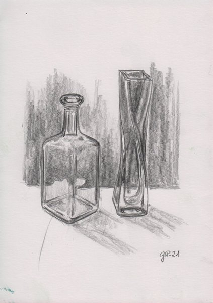 Glasgefäße, Zeichnung mit Bleistift, DIN A 5