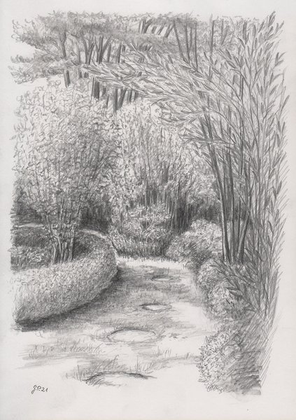 Im Garten, Zeichnung mit Bleistift 2B DIN A 4