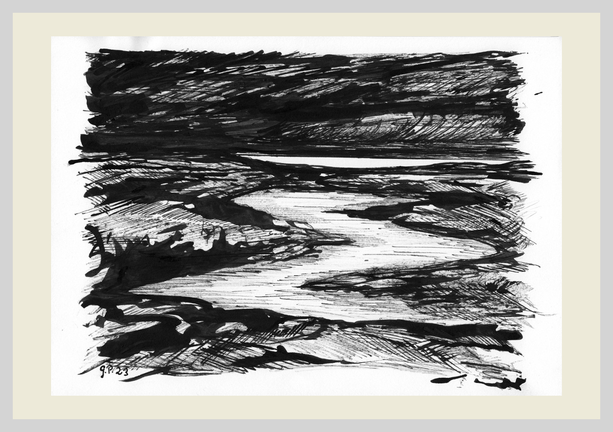Ohne Titel, Feder und Pinsel mit Tusche auf Papier, DIN A 4,